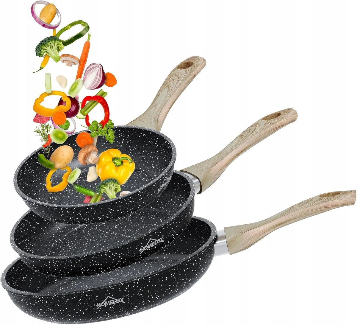 Set of 3 Pans 20/24/28 cm for Induction and Gas