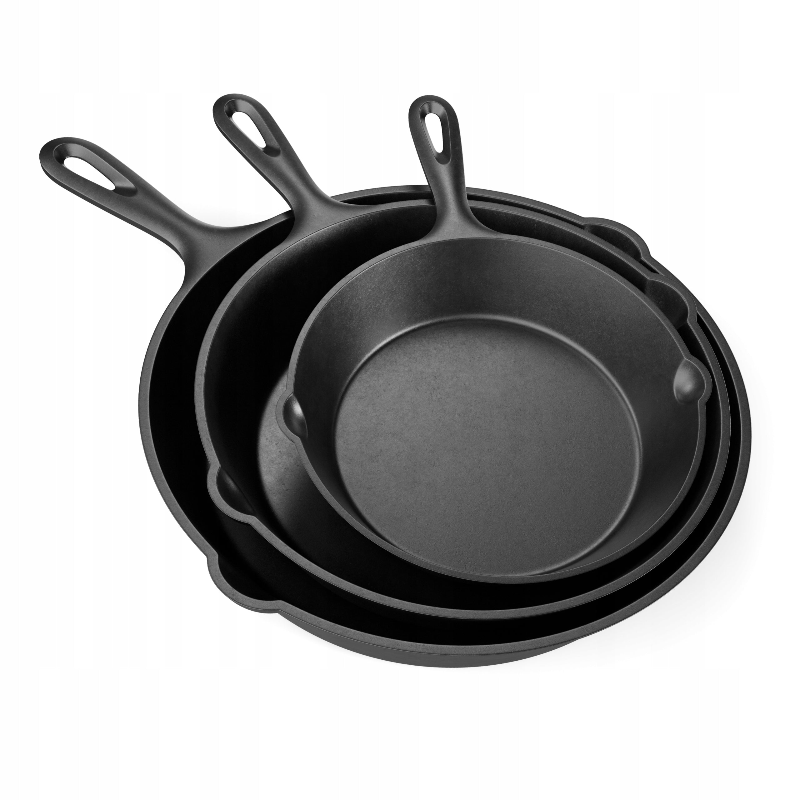 Set of 3 Solid CAST IRON Pans Induction Fire Pit Grill Gas + Overlay Packaging status original