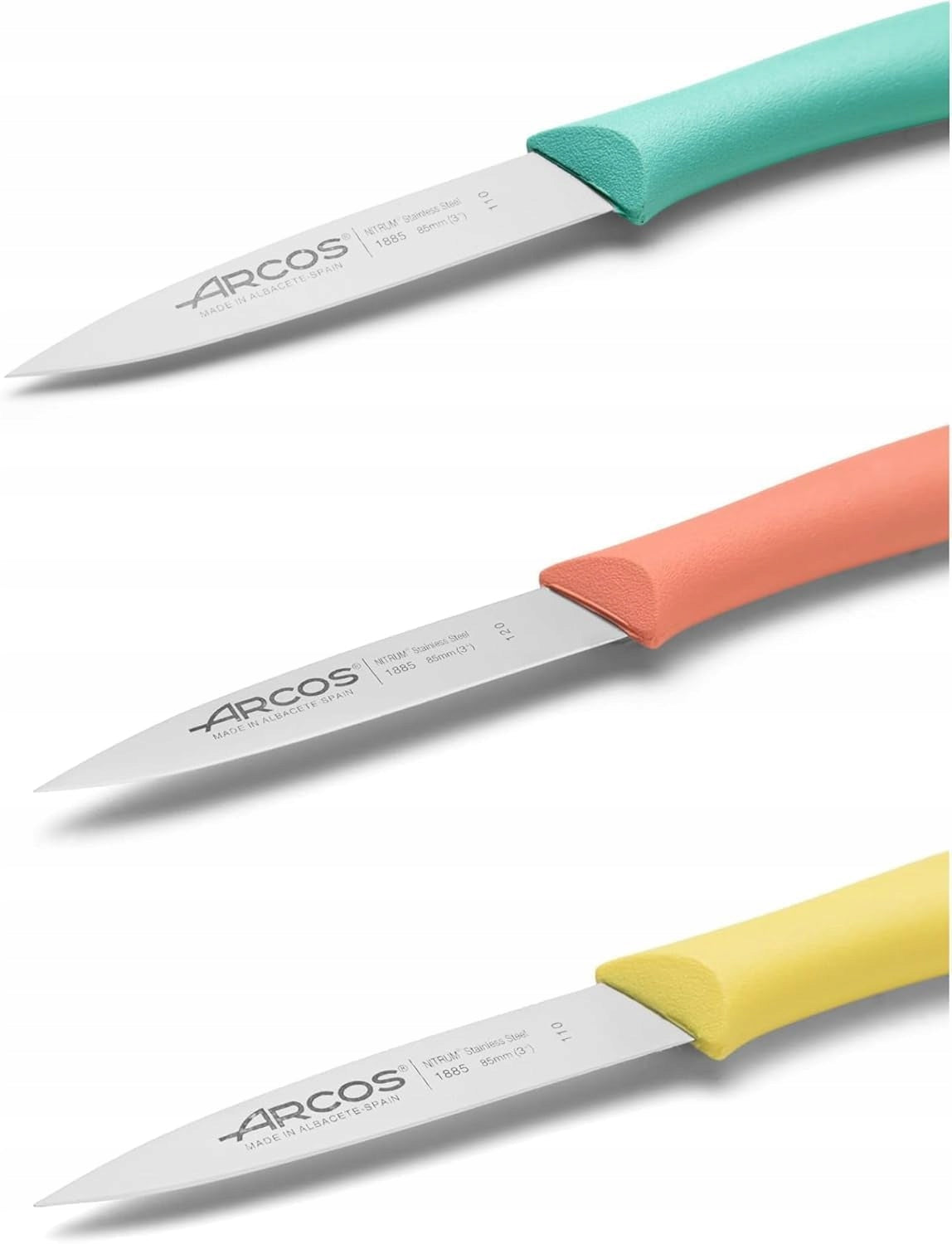 Set of 3 colorful stainless steel kitchen knives ARCOS Nova Brand Arcos