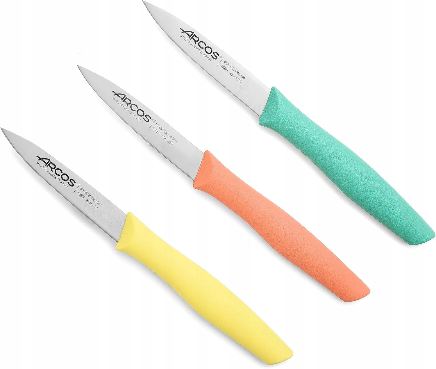 Set of 3 colorful stainless steel kitchen knives ARCOS Nova