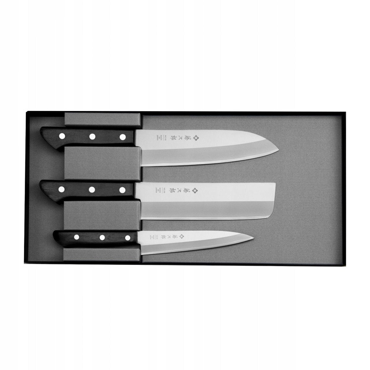 Set of 3 knives Tojiro Basic VG-10 TBS-300 Santoku Nakiri Petty Japan Brand Tojiro