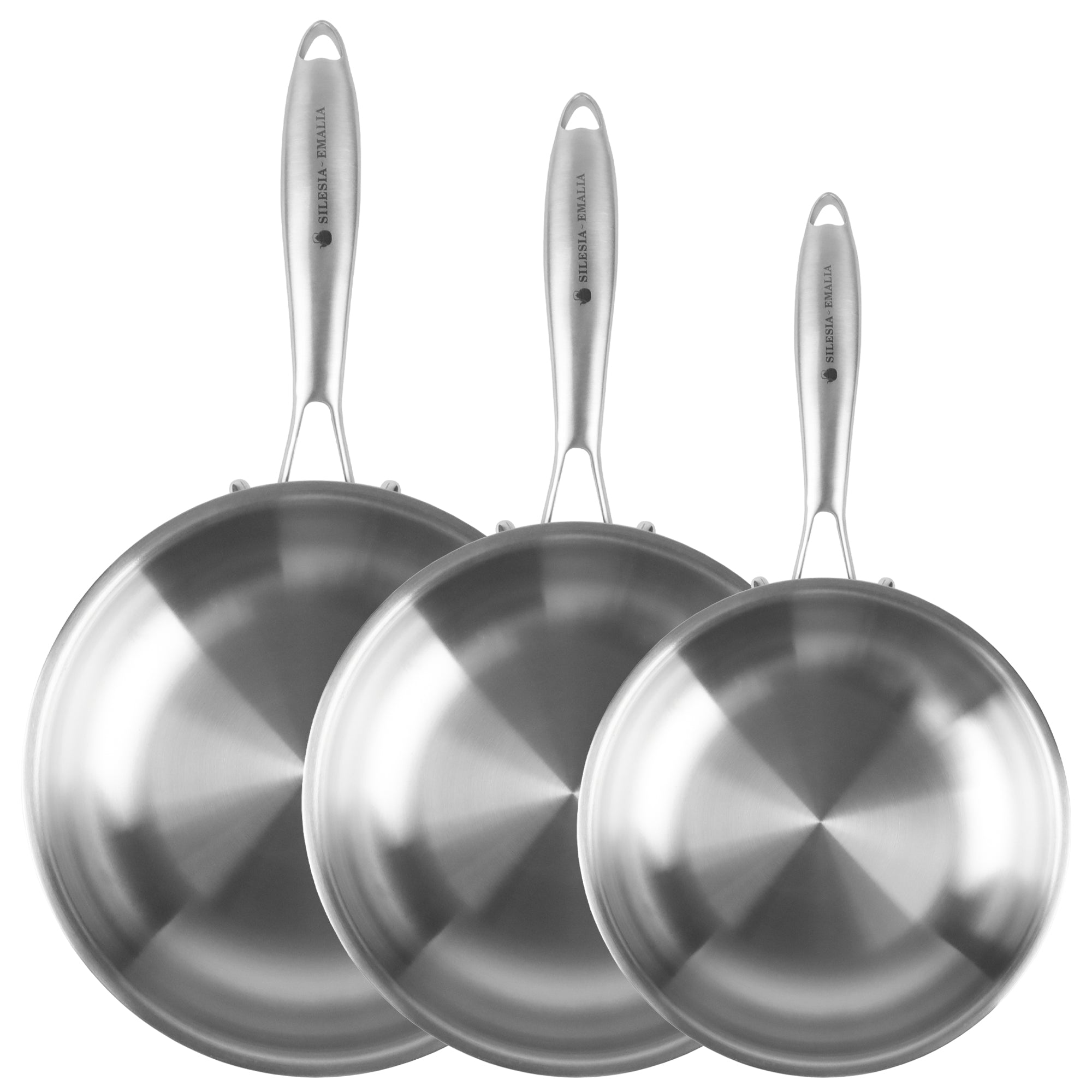 Set of 3 stainless steel pans 20 / 24 / 28CM INDUCTION GAS