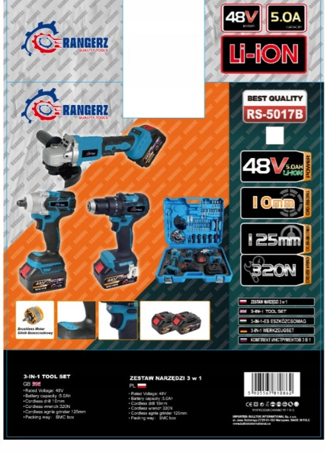 Set of 3in1 Drilling Machine + Angle Grinder + Impact Wrench 48V 6.0 Packaging status original