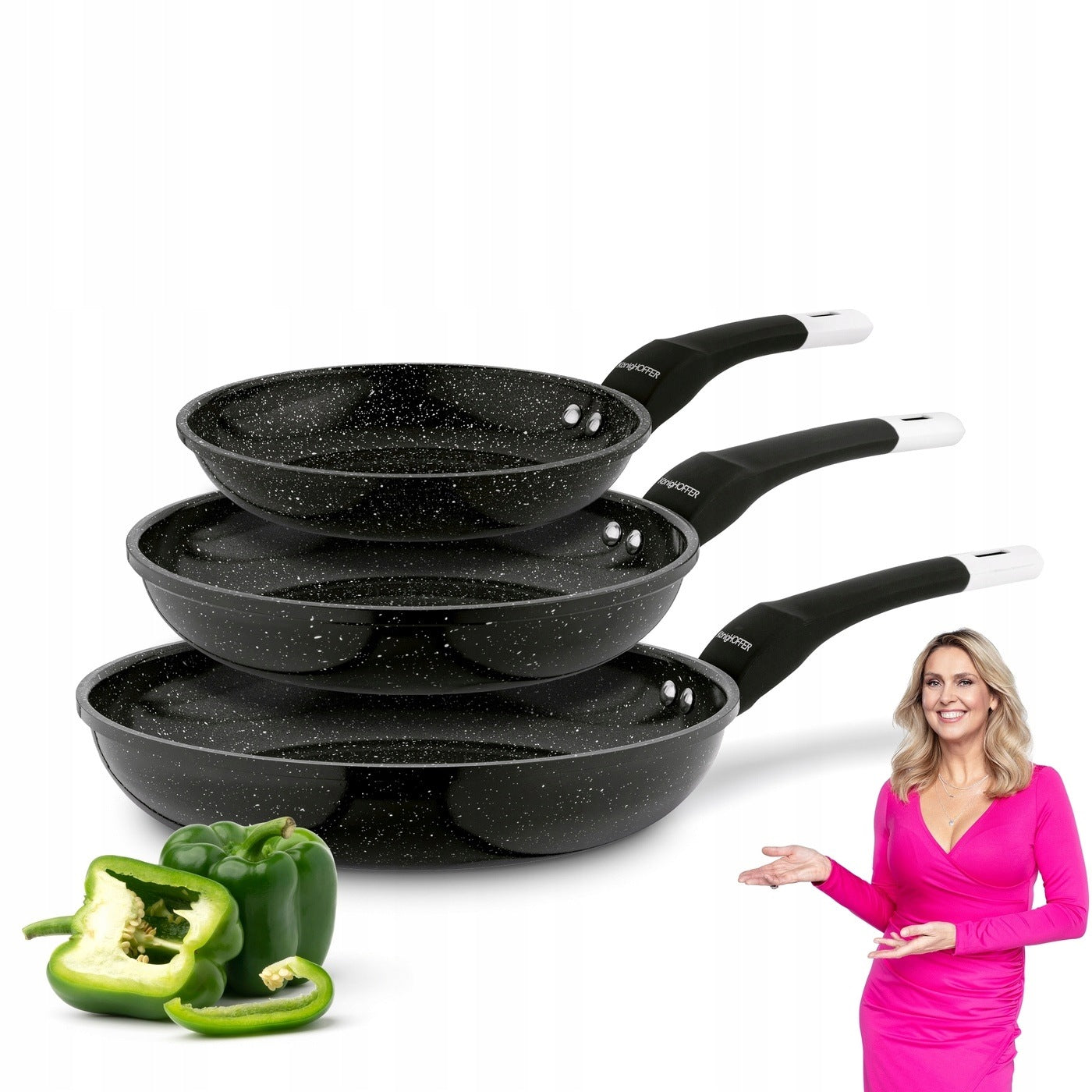 Set of 3x CERAMIC PAN INDUCTION Konighoffer Kingstone 20/24/28 cm