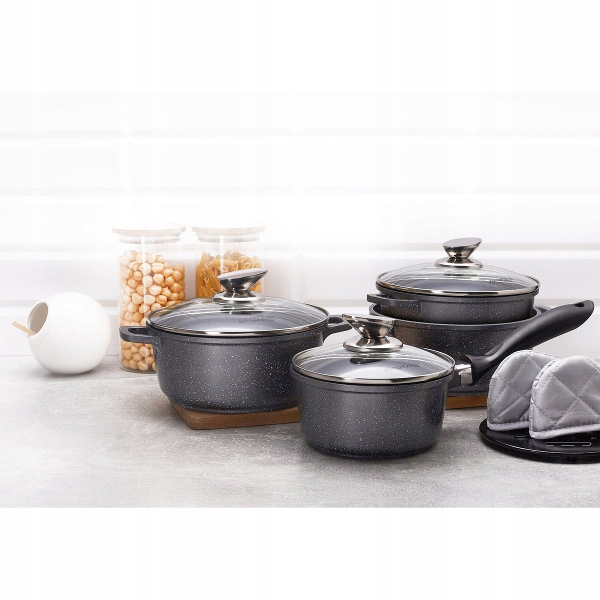 Set of 3x POT + SAUCEPAN INDUCTION Lid Konighoffer Pollo Grey 12 el Brand Konighoffer