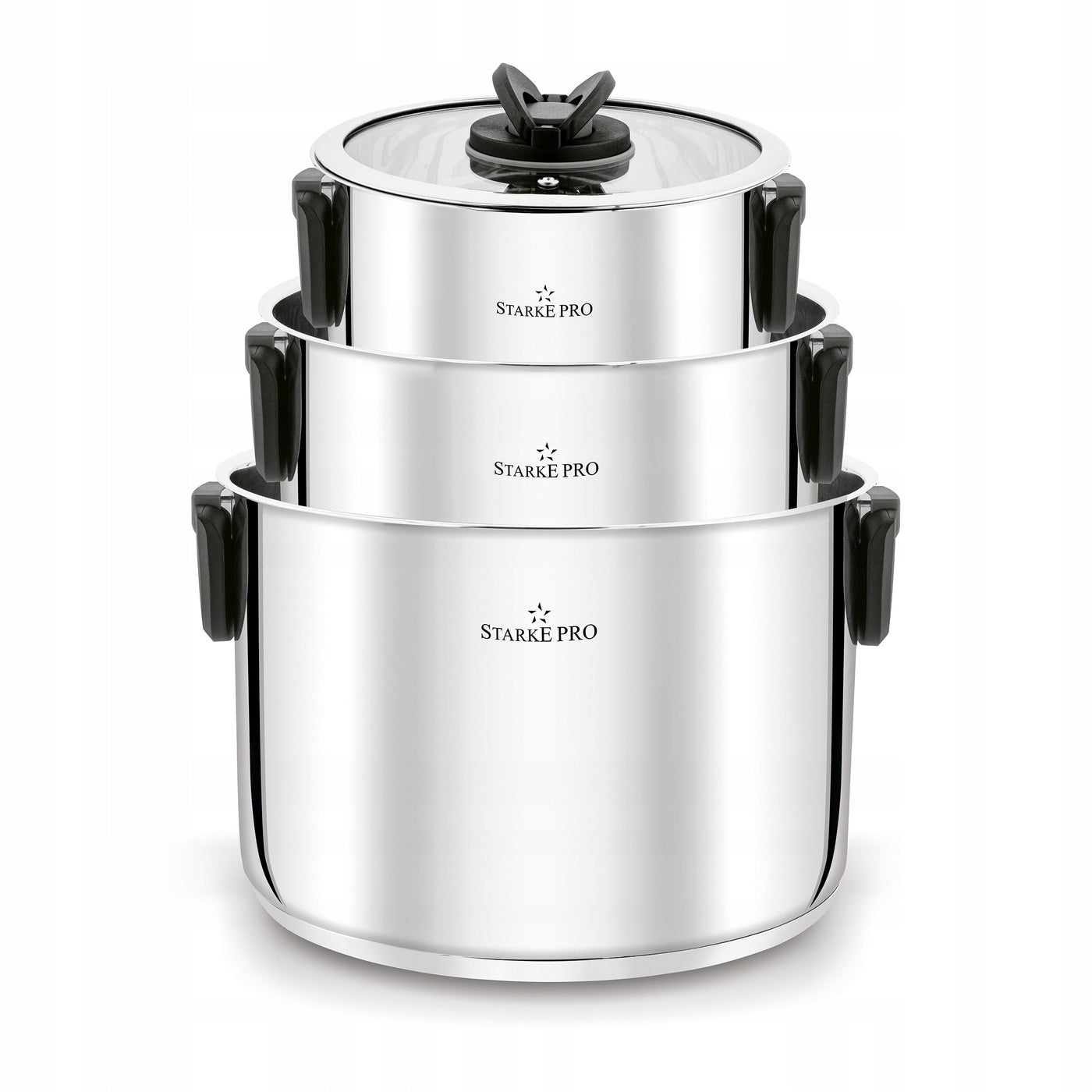 Set of 3x POT with LID Folding HANDLES INDUCTION Starke Pro Secare 6el Manufacturer code 5903313454452
