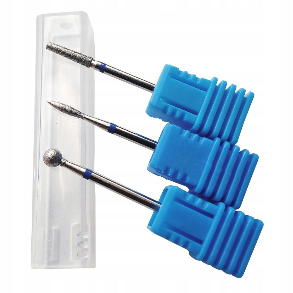 Set of 3x diamond cutter for cuticles ball cone