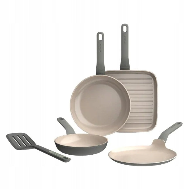 Set of 4 BergHOFF Balance Moonmist pans with Balance spatula