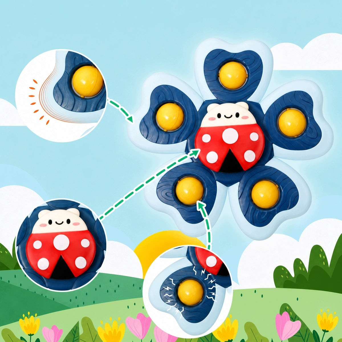 Set of 4 Spinning Toys with Suction Cup for Babies – Sensory Spinne Brand no brand