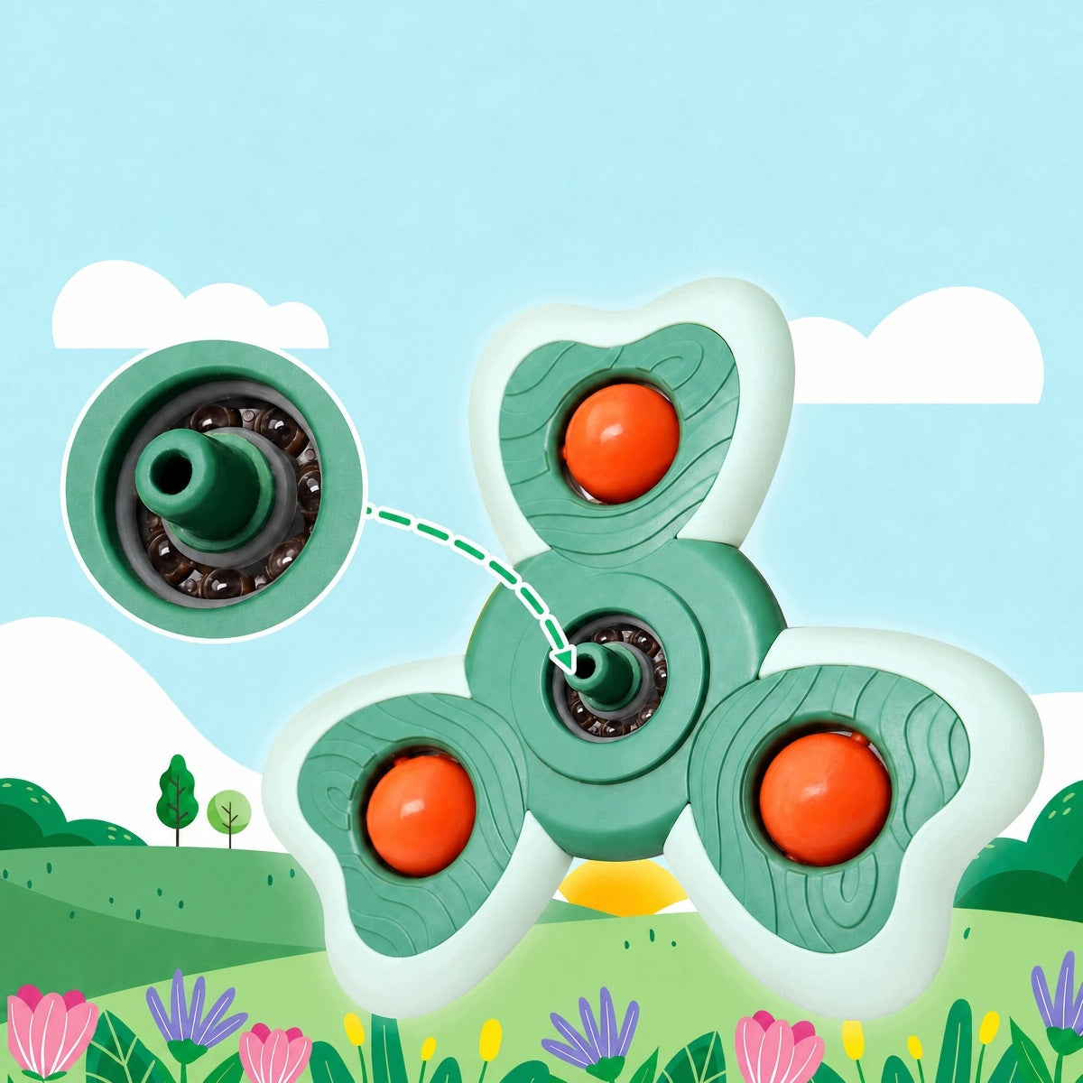 Set of 4 Spinning Toys with Suction Cup for Babies – Sensory Spinne Kid's age 18＋ months
