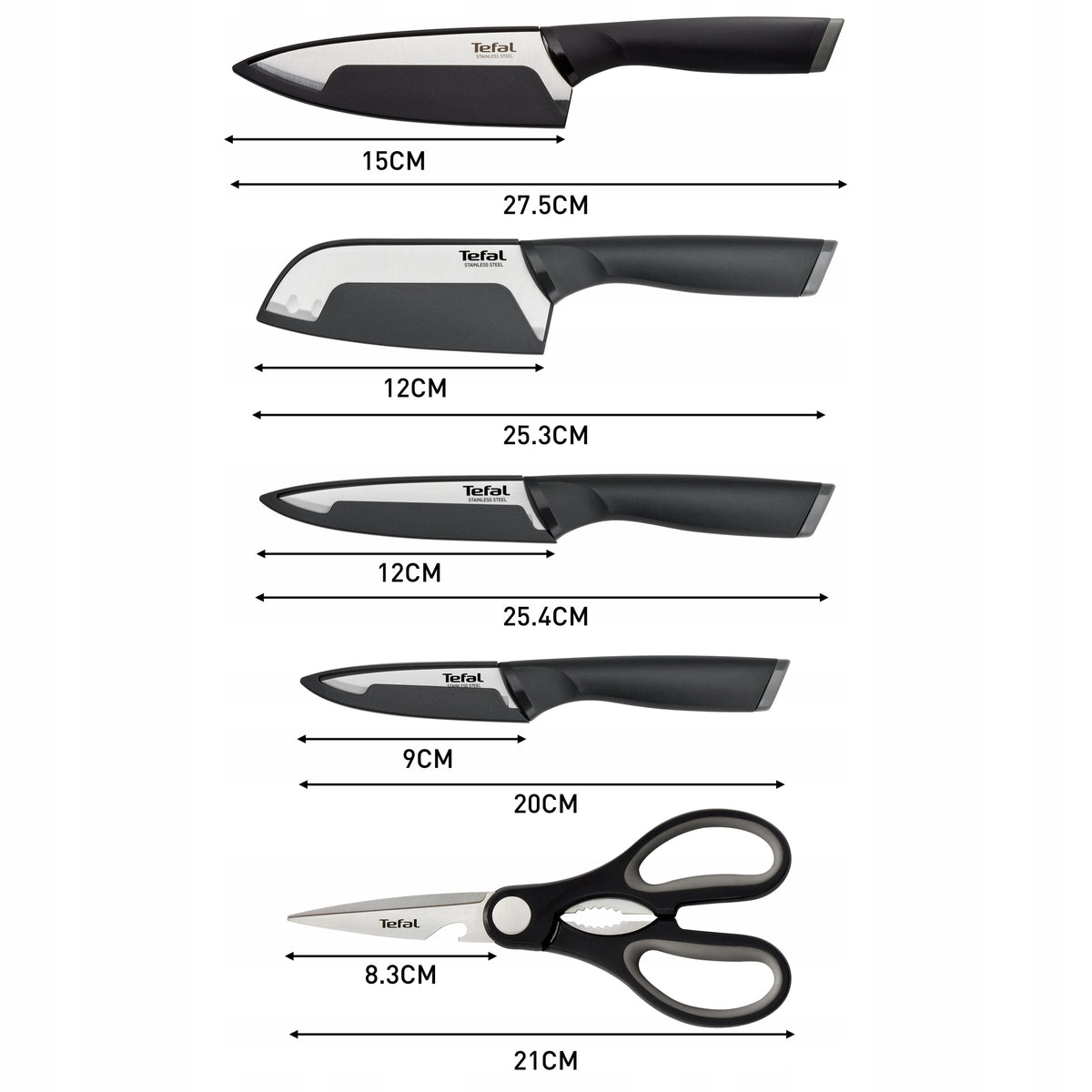 Set of 4 knives TEFAL Comfort + kitchen scissors stainless steel 5 elements Packaging status original