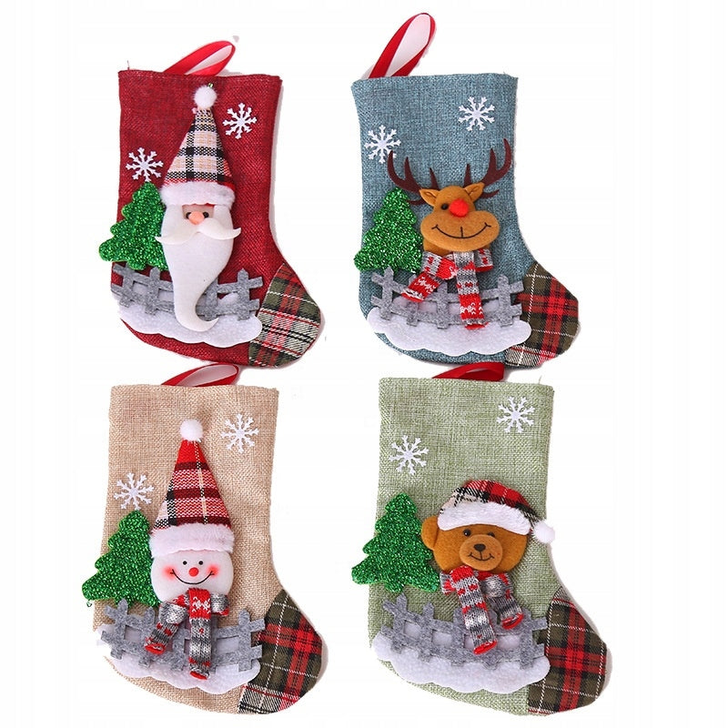Set of 4 x 3D Christmas Stocking For Gift Fireplace Decoration 16 x 23 cm