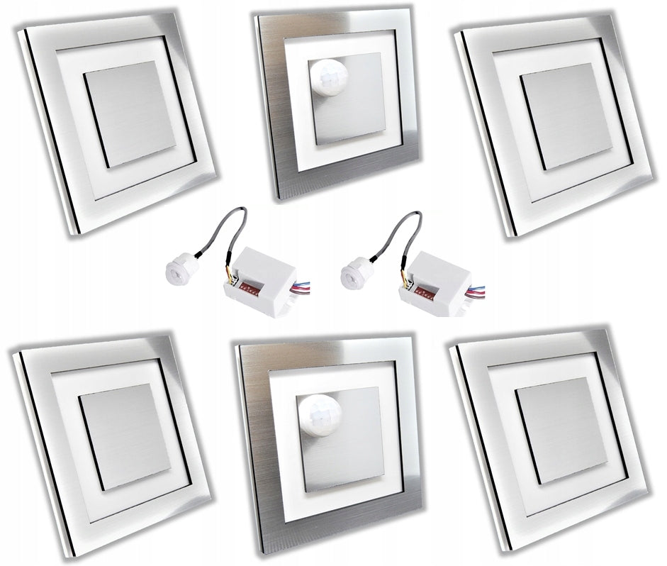 Set of 4x Lamp + 2x Motion Sensor 230V fi60 Silver 3000K 4000K 6000K