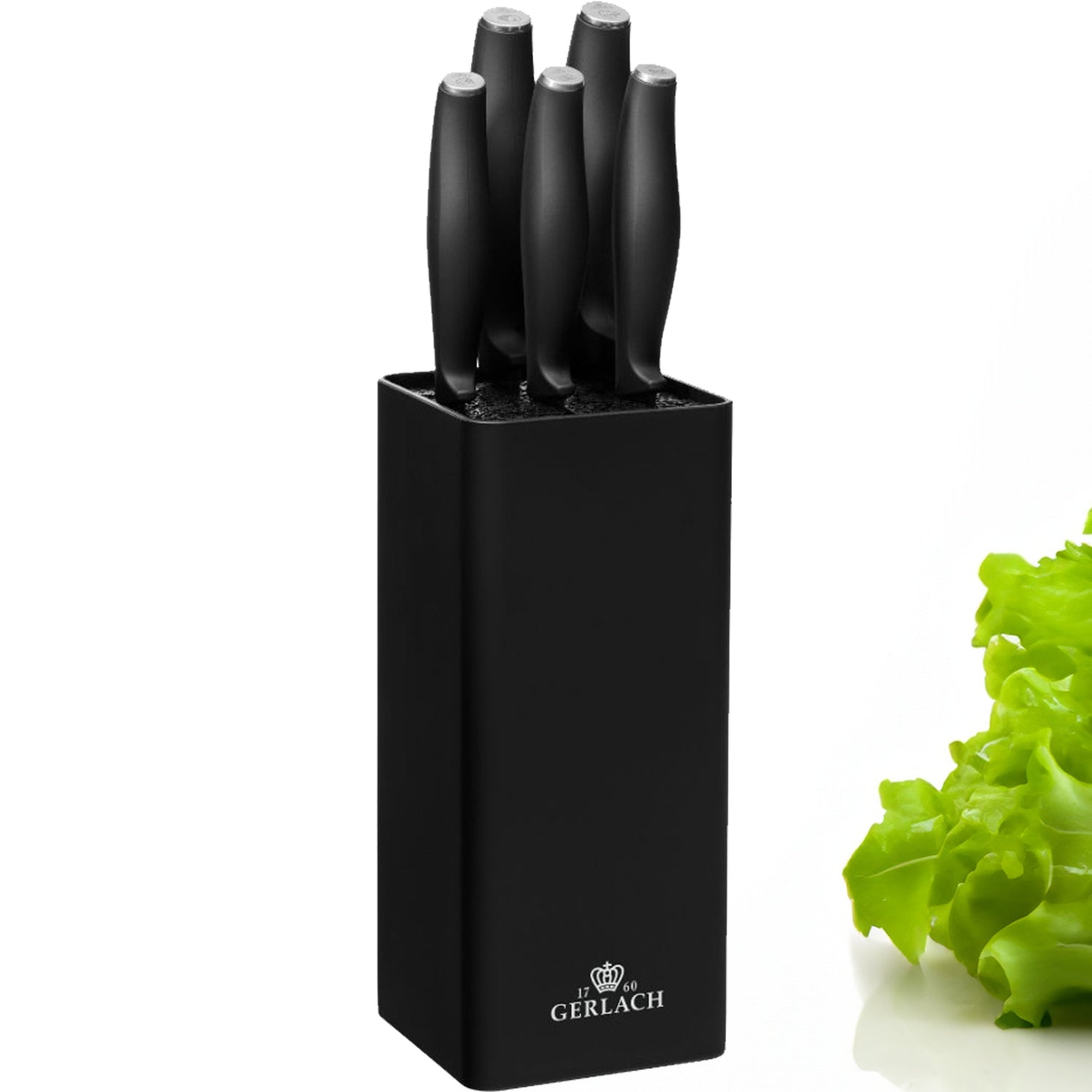 Set of 5 kitchen knives in black block steel Gerlach Comfort sharpener 2in1 Packaging status original