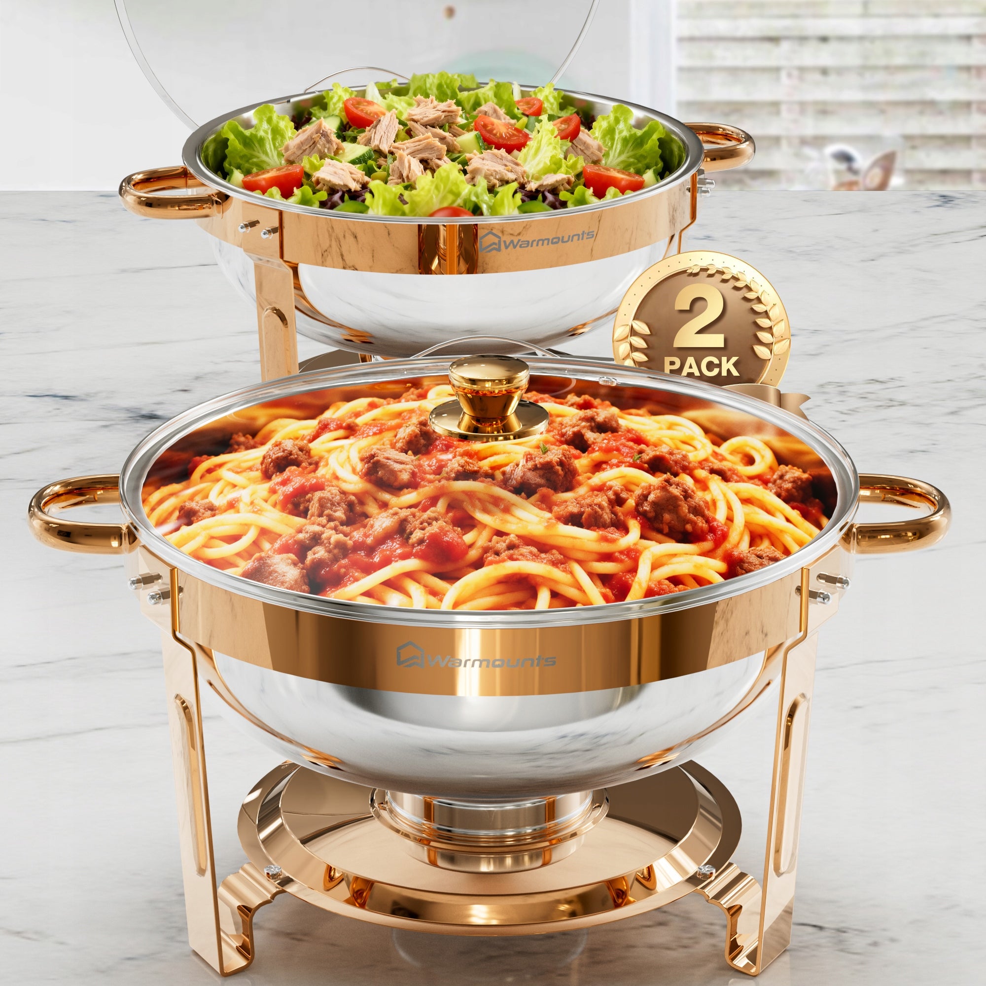 Set of 5QT Buffet Bemars 2 Pack Stainless Steel Glass Lid