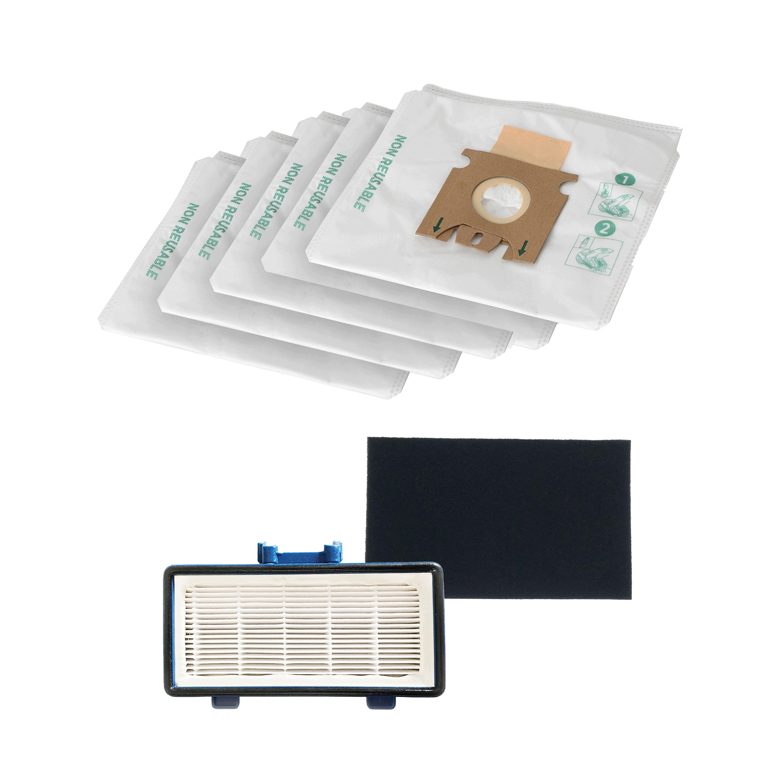 Set of 5x HEPA bag and washable filters for vacuum cleaner LVBVC001