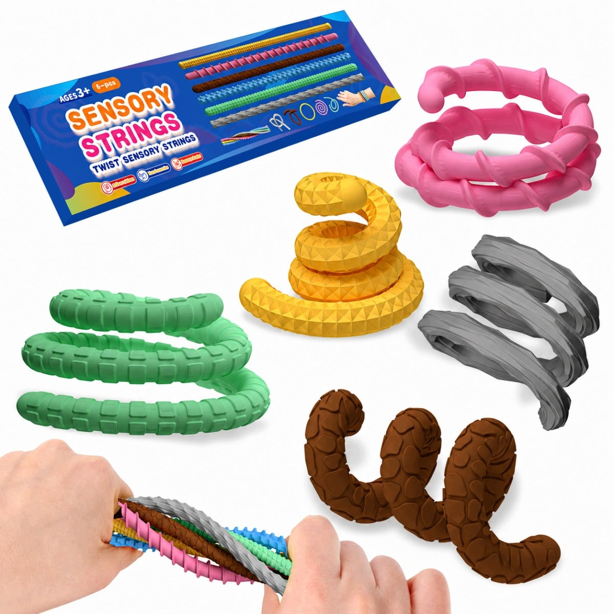 Set of 6 Sensory Anti-Stress Sticks - for Kids and Adults Kid's age 3＋ years
