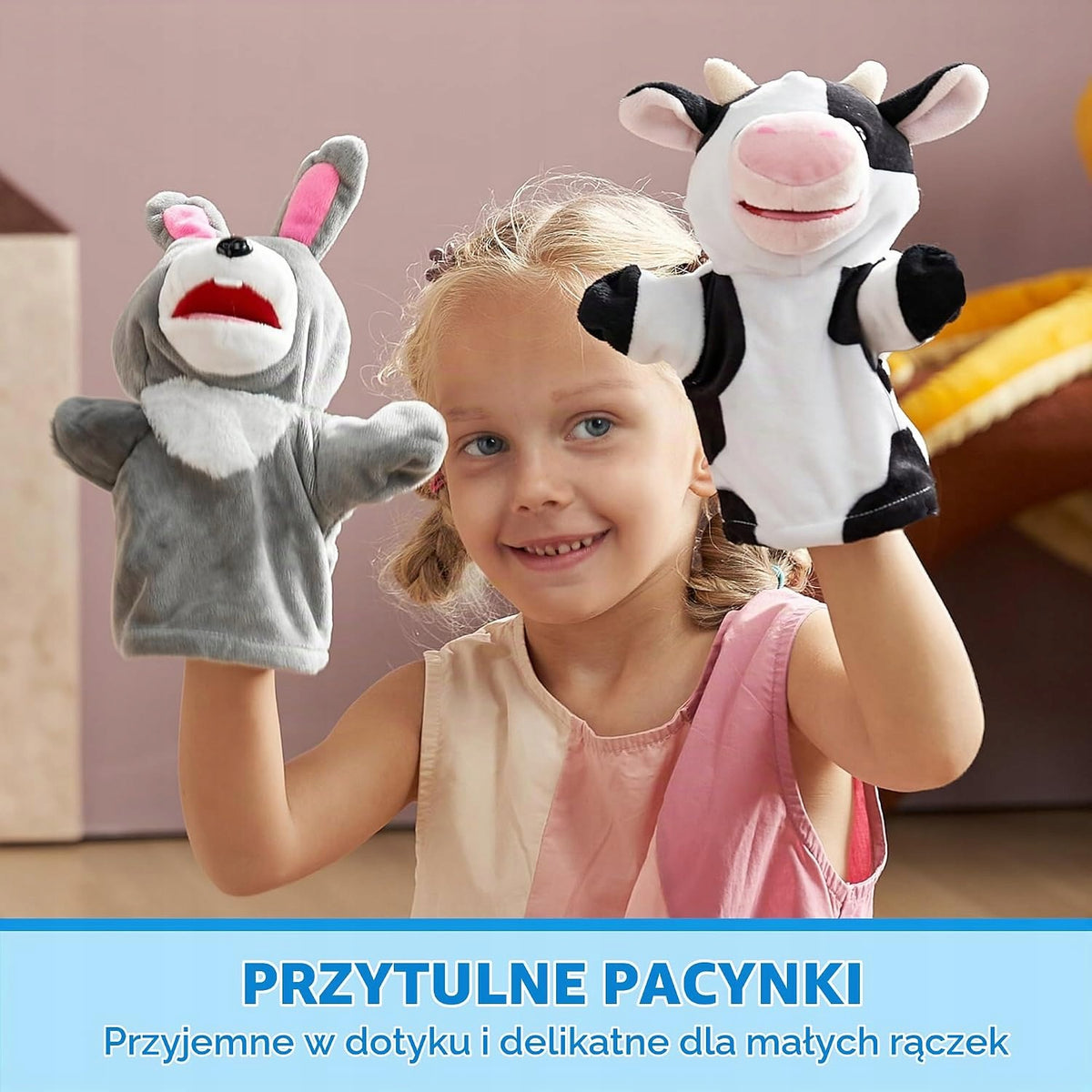 Set of 6 farm animal puppets with movable hands for children Packaging status original