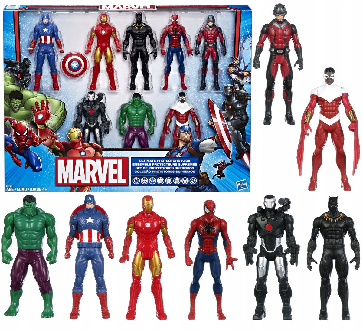 Set of 8 figures AVENGERS MARVEL HASBRO E4552 HULK SPIDERMAN FALCON ANTMAN