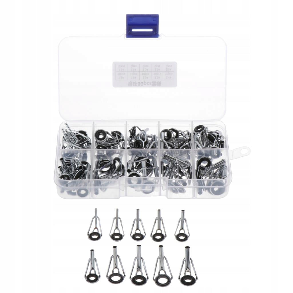 Set of 80 stainless steel grommets for fishing rods