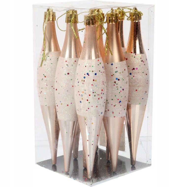 Set of 9 Gold Plastic Icicles with Glitter Decor Christmas Ornament Packaging status original