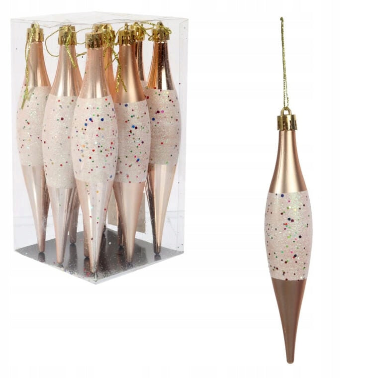 Set of 9 Gold Plastic Icicles with Glitter Decor Christmas Ornament