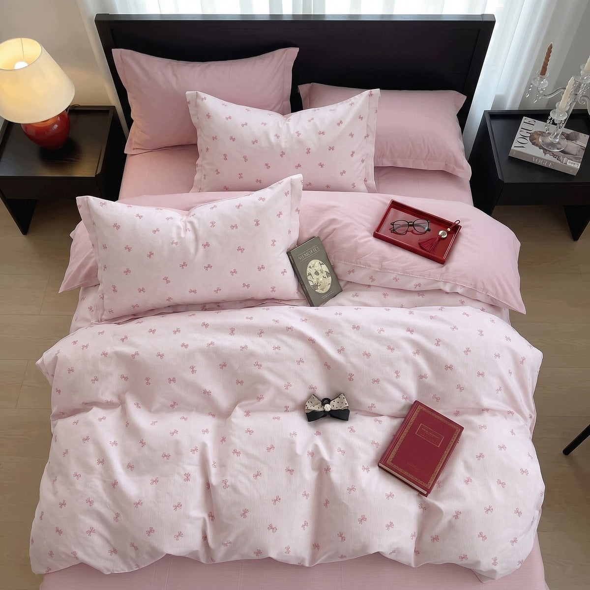 Set of BEDDING 160x200 satin COTTON pillowcases 70x80 Aurela with bows Manufacturer code Pościel na prezent 160x200