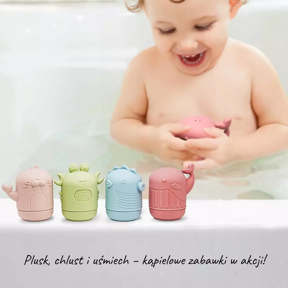 Set of Bath Toys Silicone 4pcs Sensory Sea Animals Packaging status original