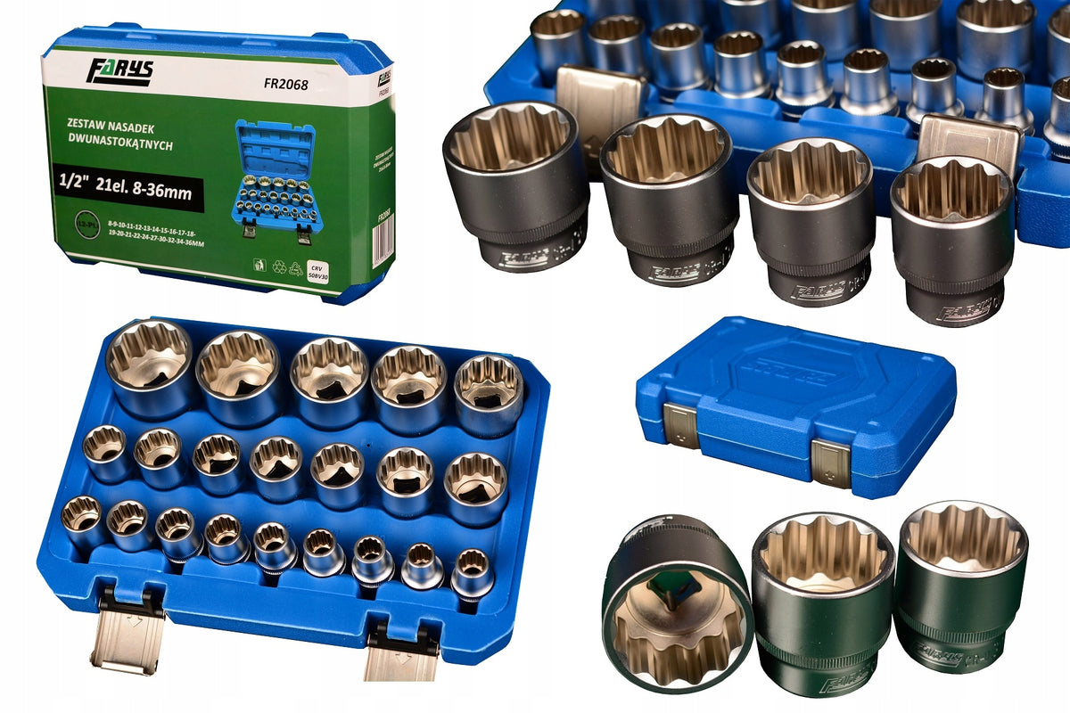 Set of Caps 1/2 12-Angle 8-36mm Socket Wrenches 21el CrV Strong Farys