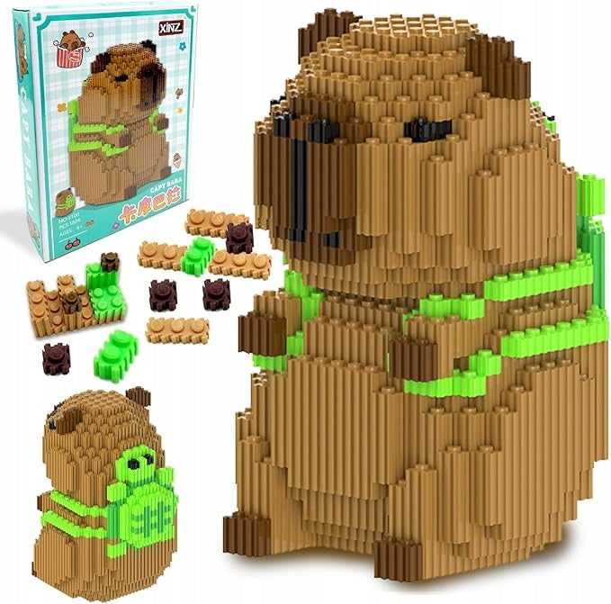 Set of Capybara blocks with backpack and turtle 1606 el. 3D DIY figurine