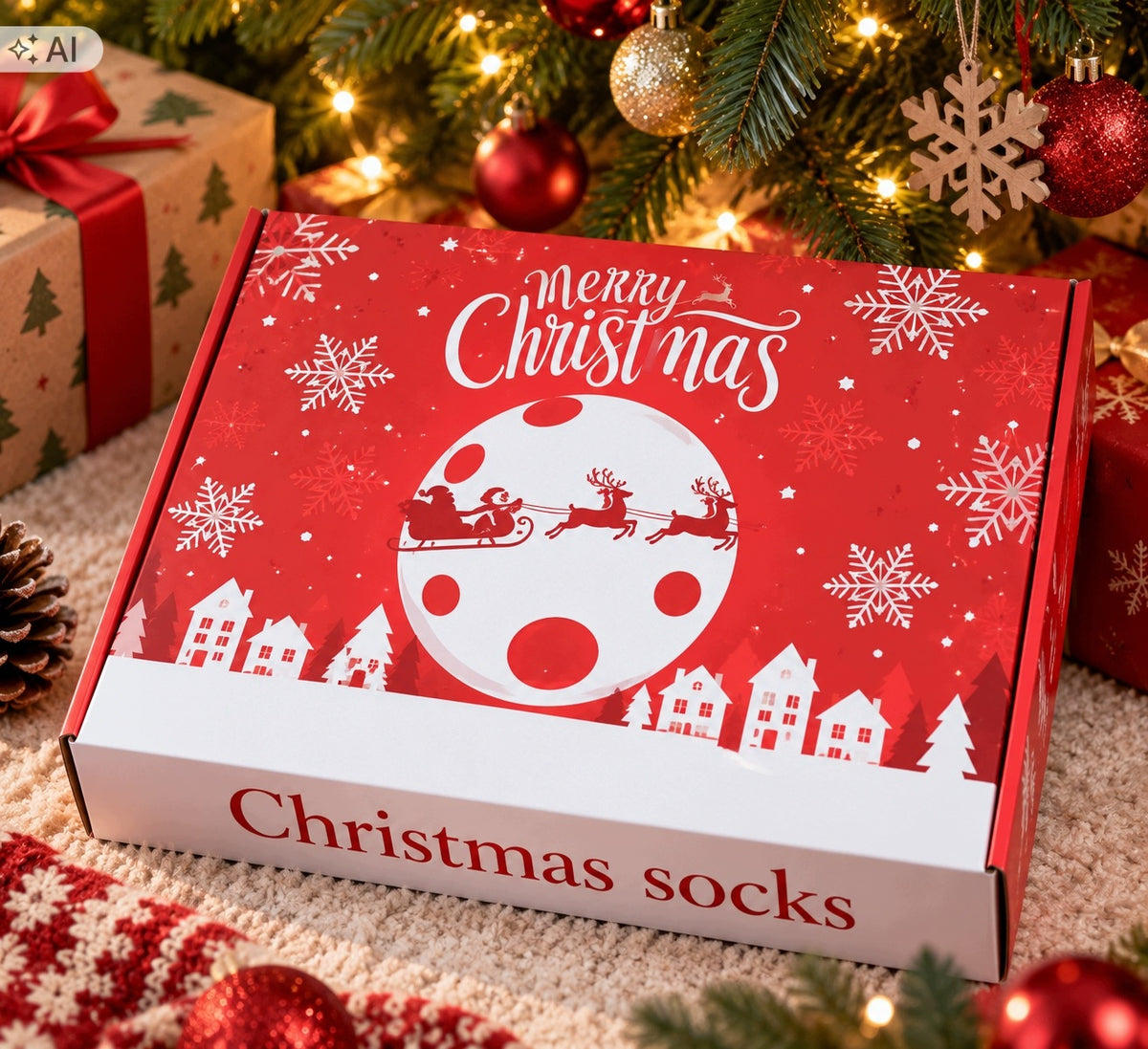 Set of Christmas Socks 6 Pairs in Box Gift for Christmas Packaging status original