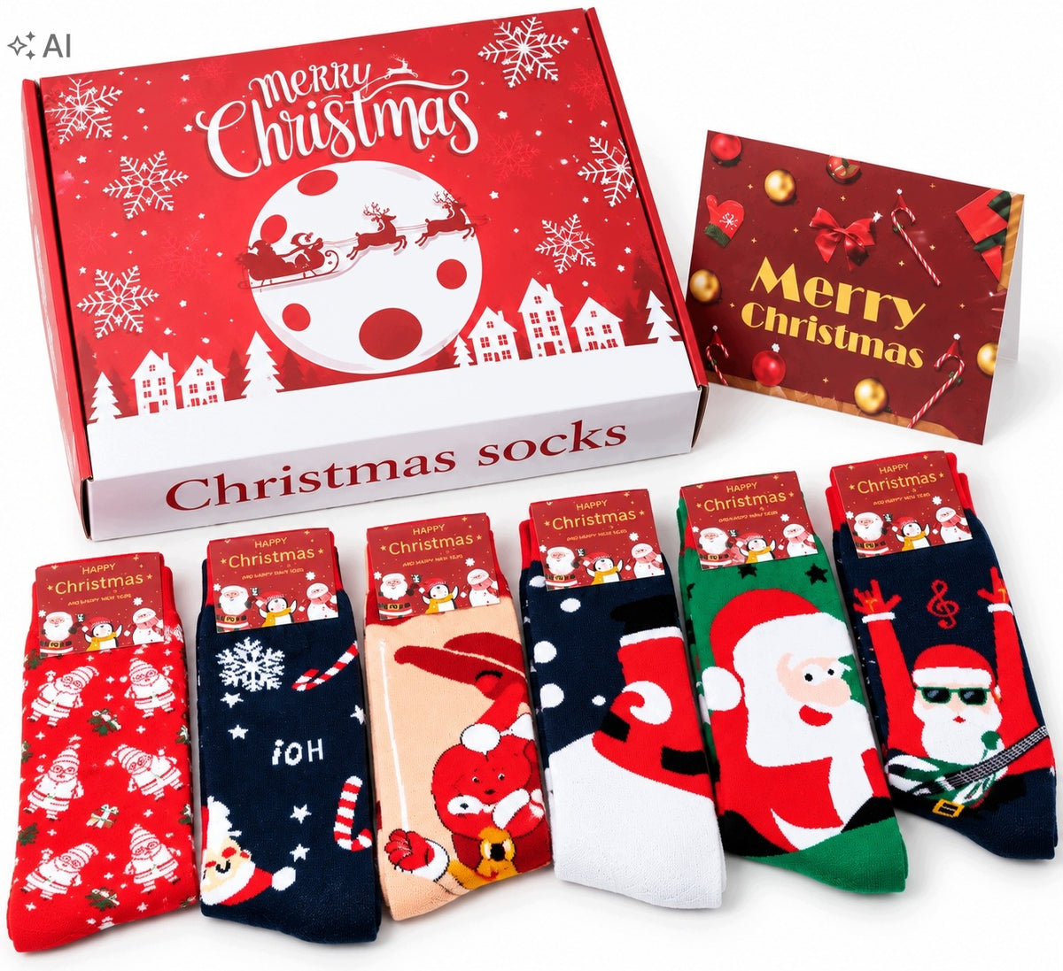 Set of Christmas Socks 6 Pairs in Box Gift for Christmas