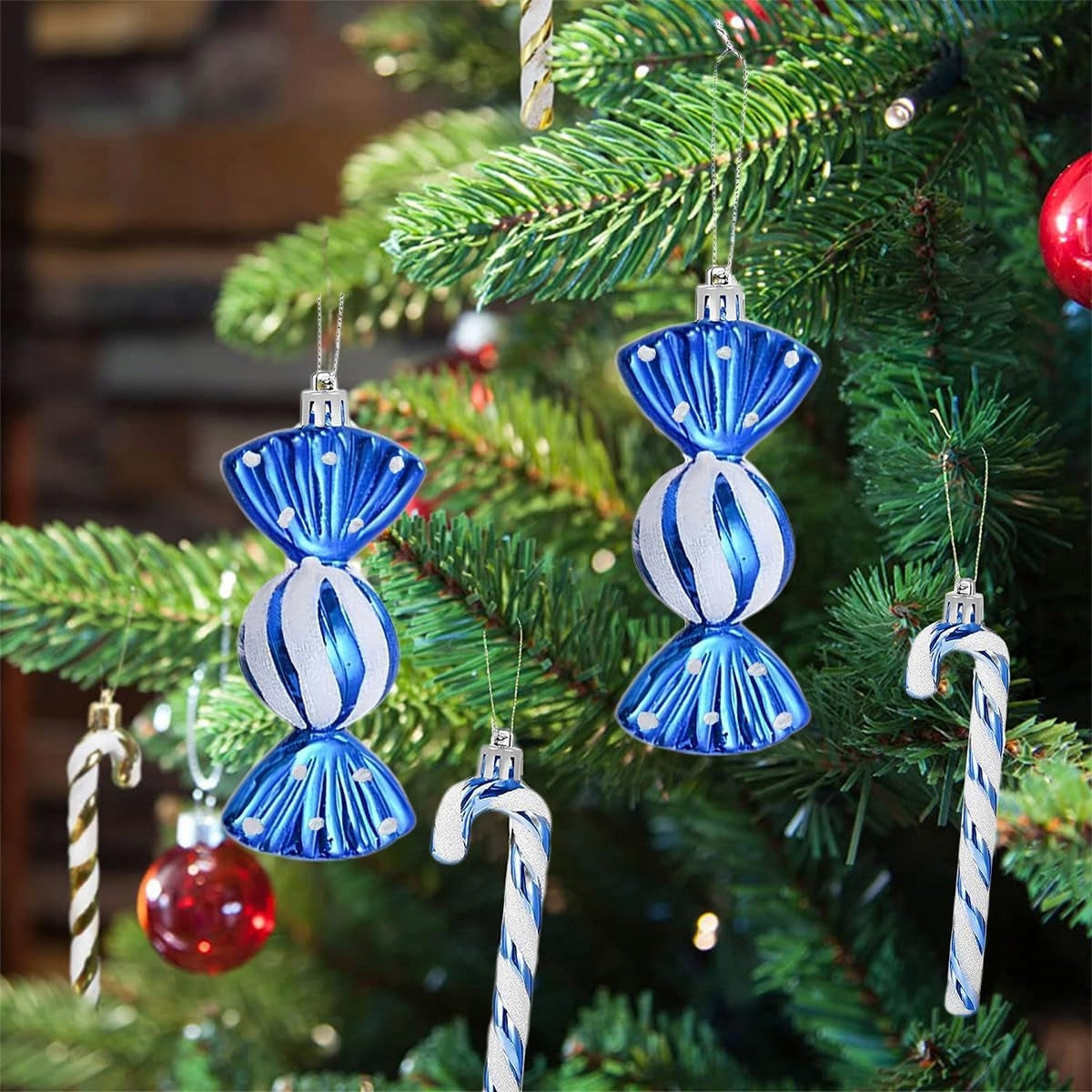 Set of Christmas tree candy baubles 18pcs cute Christmas tree ornaments blue Manufacturer code bomka cukierek niebieska