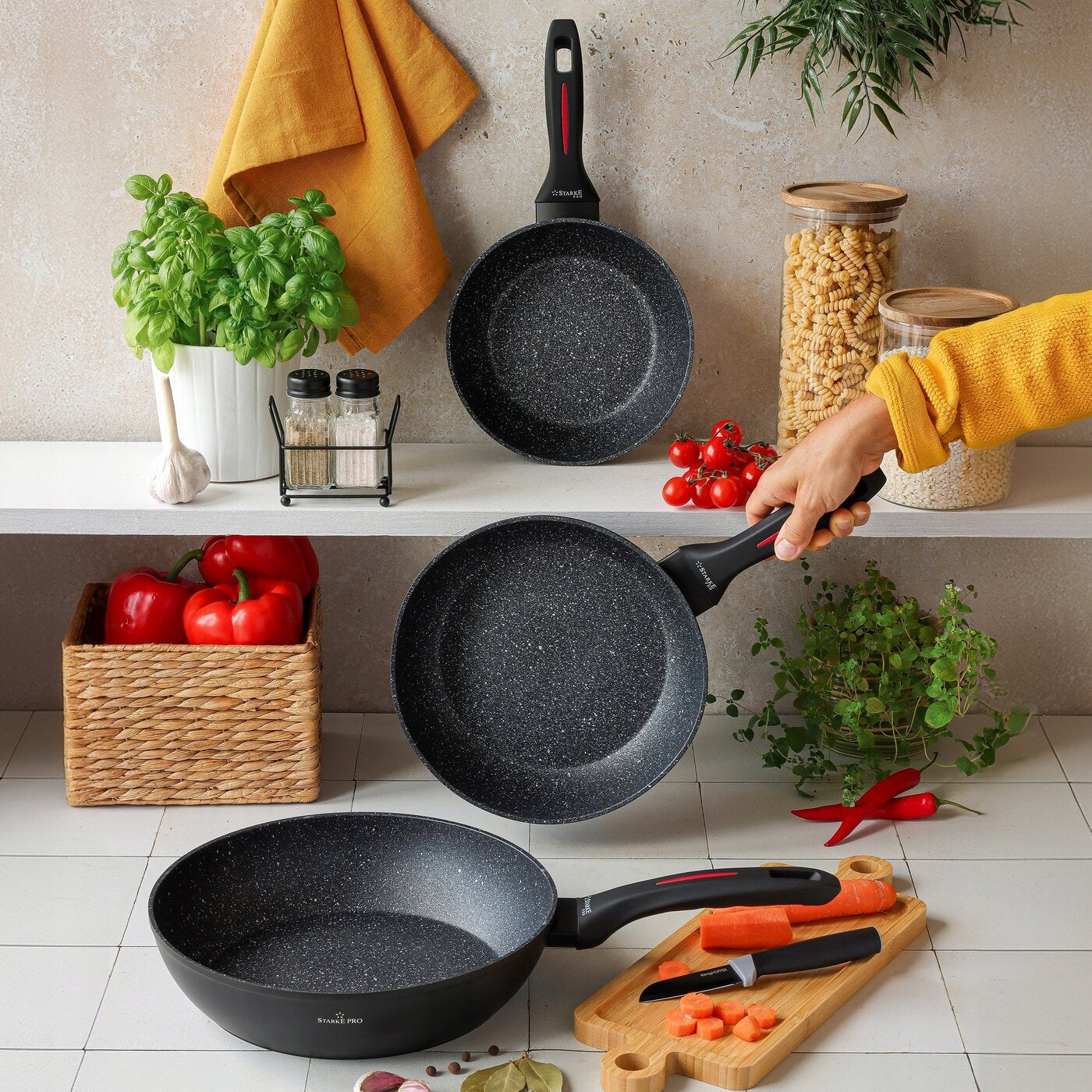 Set of DEEP Granite PANS INDUCTION Starke Pro Piccante 20/24/28 Packaging status original