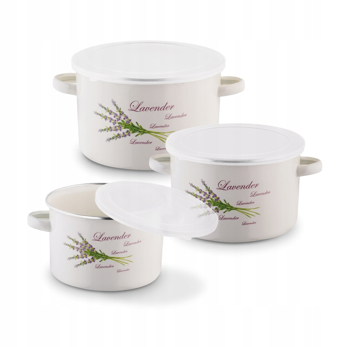 Set of ENAMEL POTS with lid INDUCTION GAS Tadar Lavender 6el