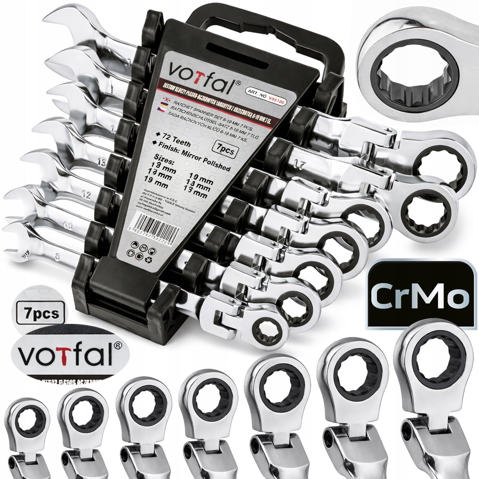 Set of Flat Eyelet Wrenches with Ratchet Broken 7el
