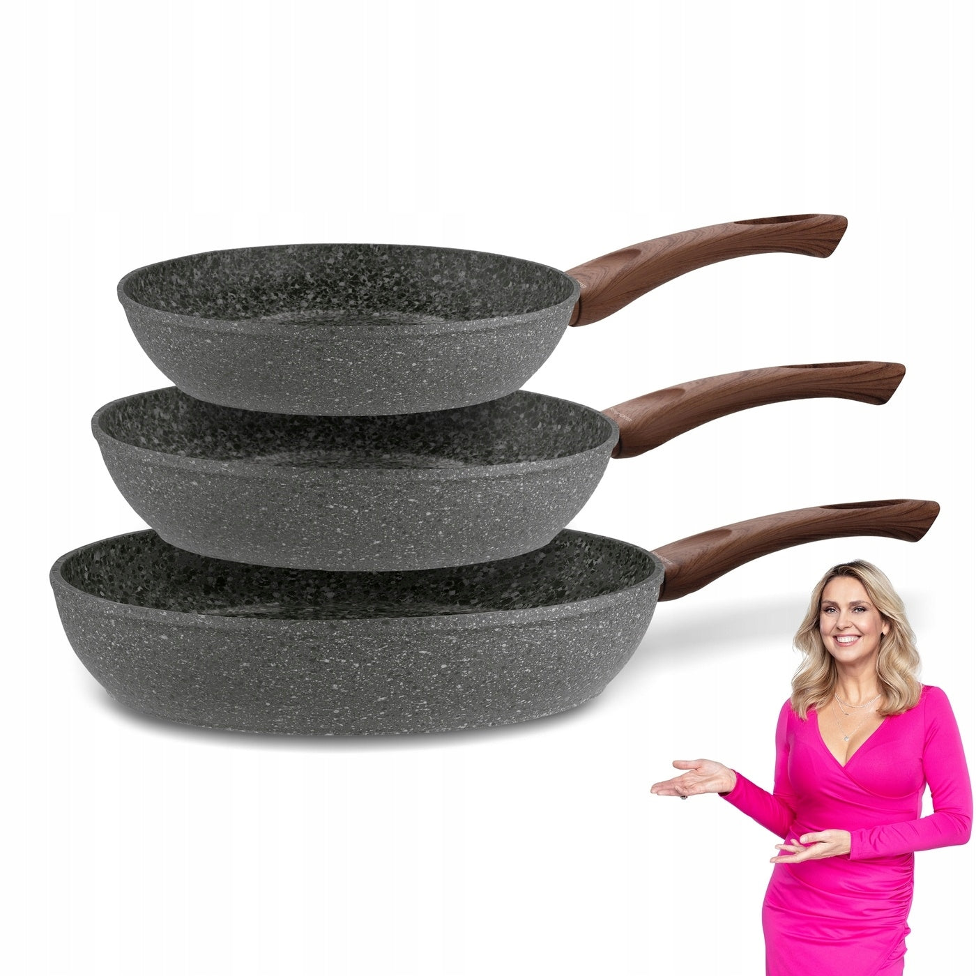 Set of GRANITE PANS Induction Gas Set Konighoffer Geos 20/24/28cm