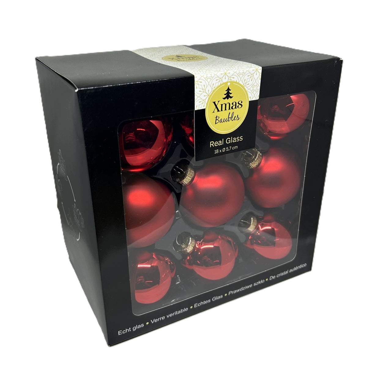 Set of Glass Christmas Tree Bombs (18 pcs) – Red 5.7 cm Packaging status original