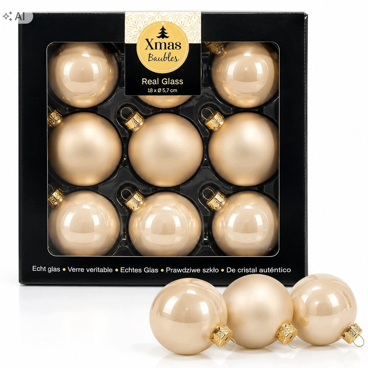 Set of Glass Christmas Tree Bombs (18 pcs) – beige 5.7 cm
