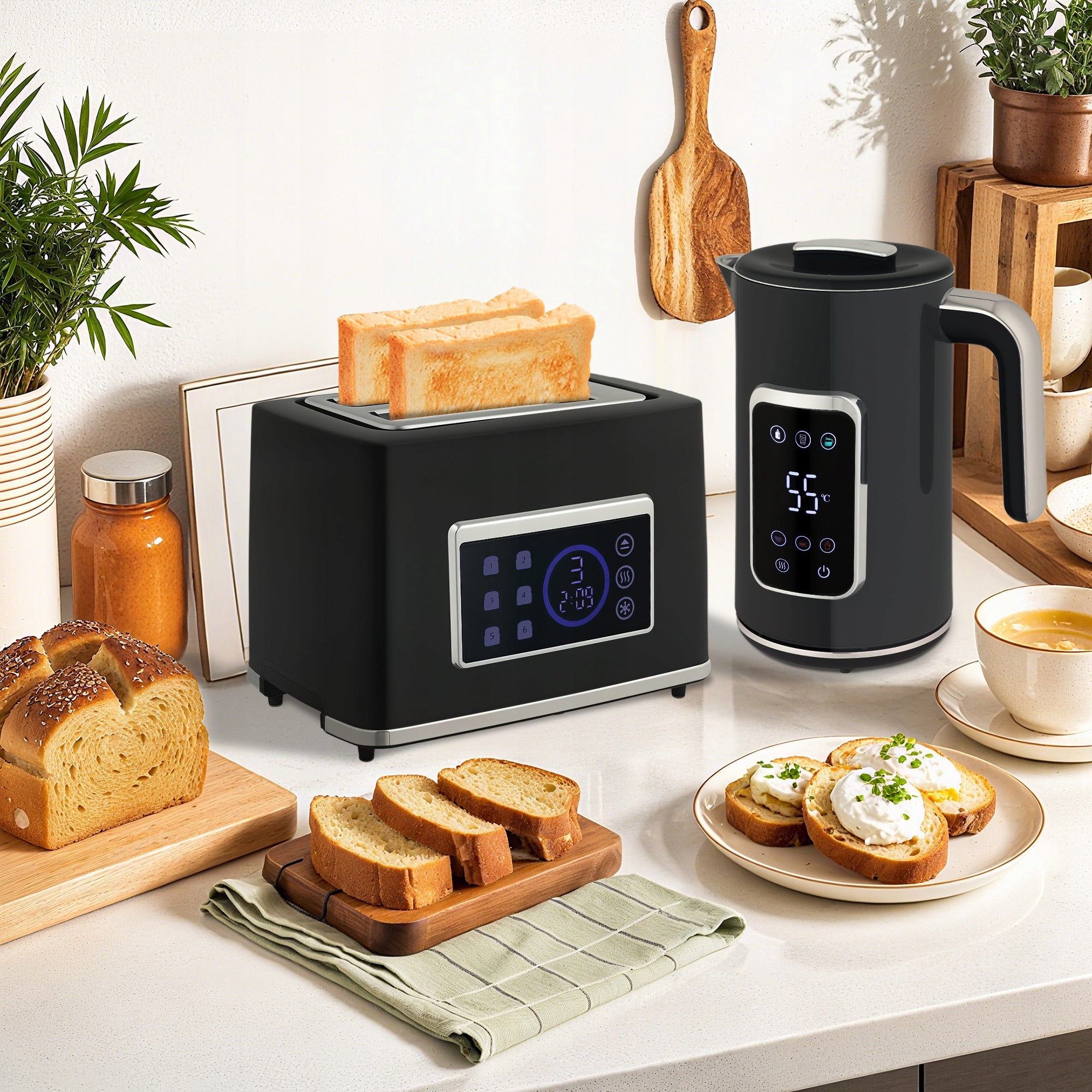 Set of HOMCOM Kettle and Toaster with 6 degrees of toasting, memory function Packaging status original