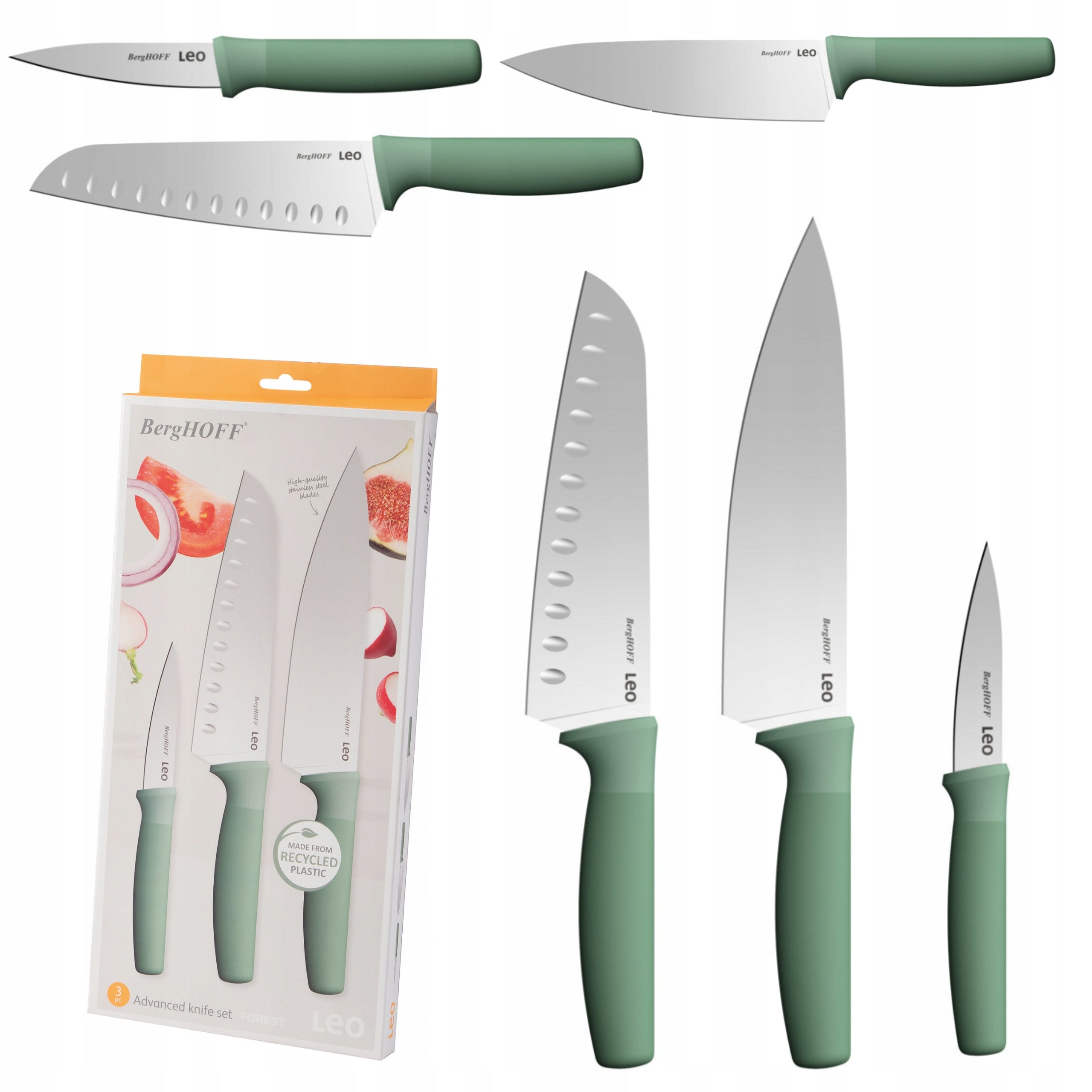 Set of KNIVES 3 elements Universal Chef Santoku Forest BergHOFF