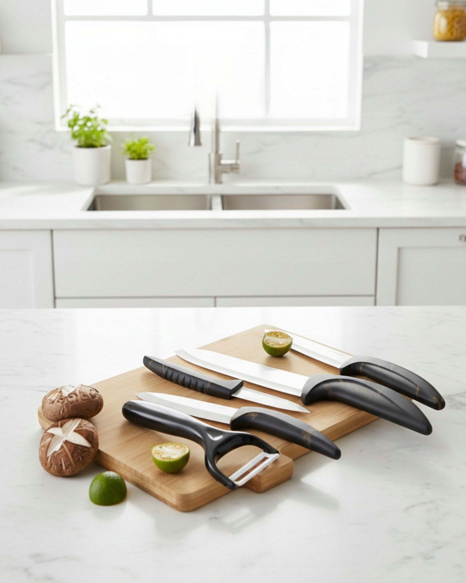 Set of Kitchen CERAMIC Knives in Stand 5 el peeler SHARP Packaging status original
