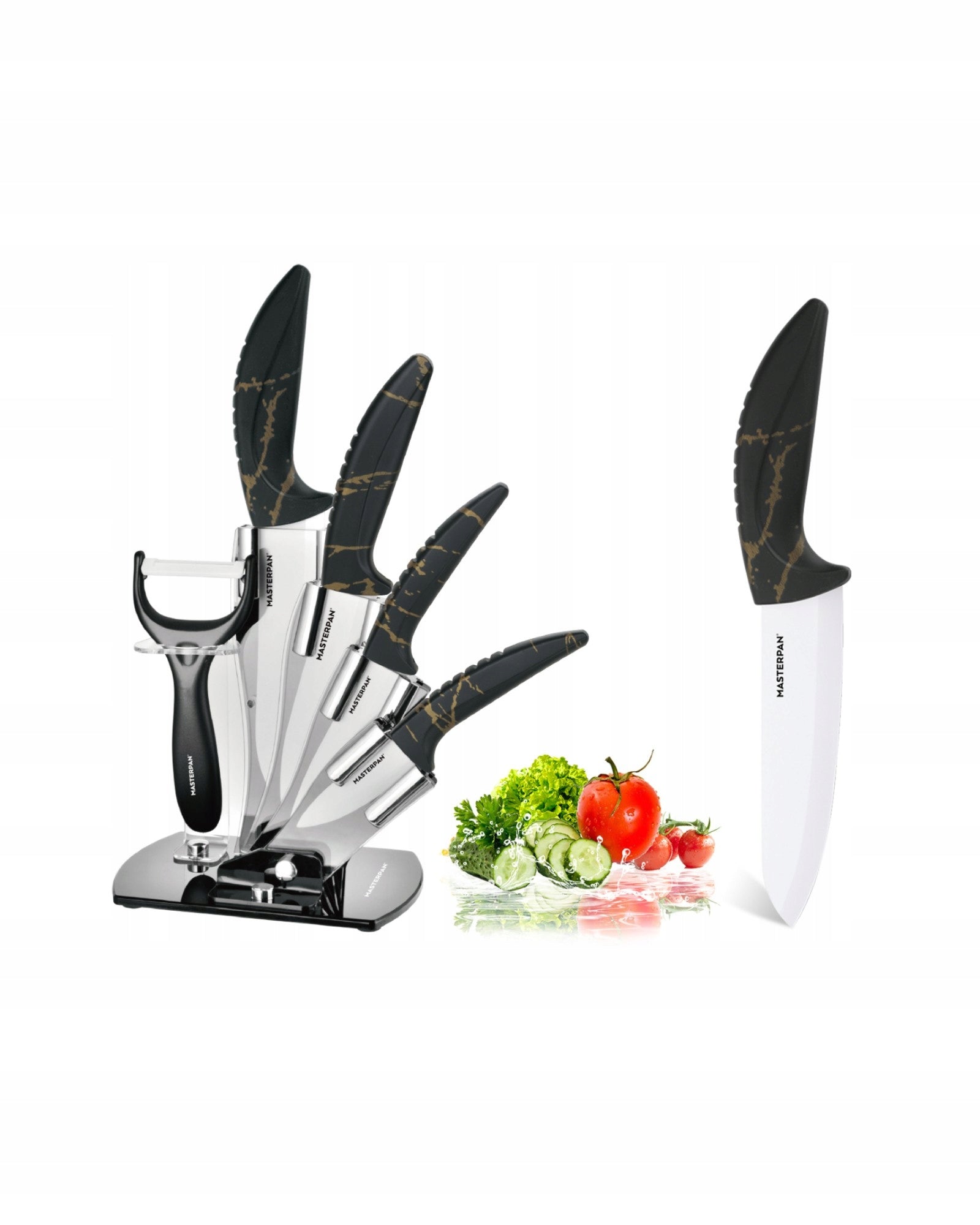Set of Kitchen CERAMIC Knives in Stand 5 el peeler SHARP