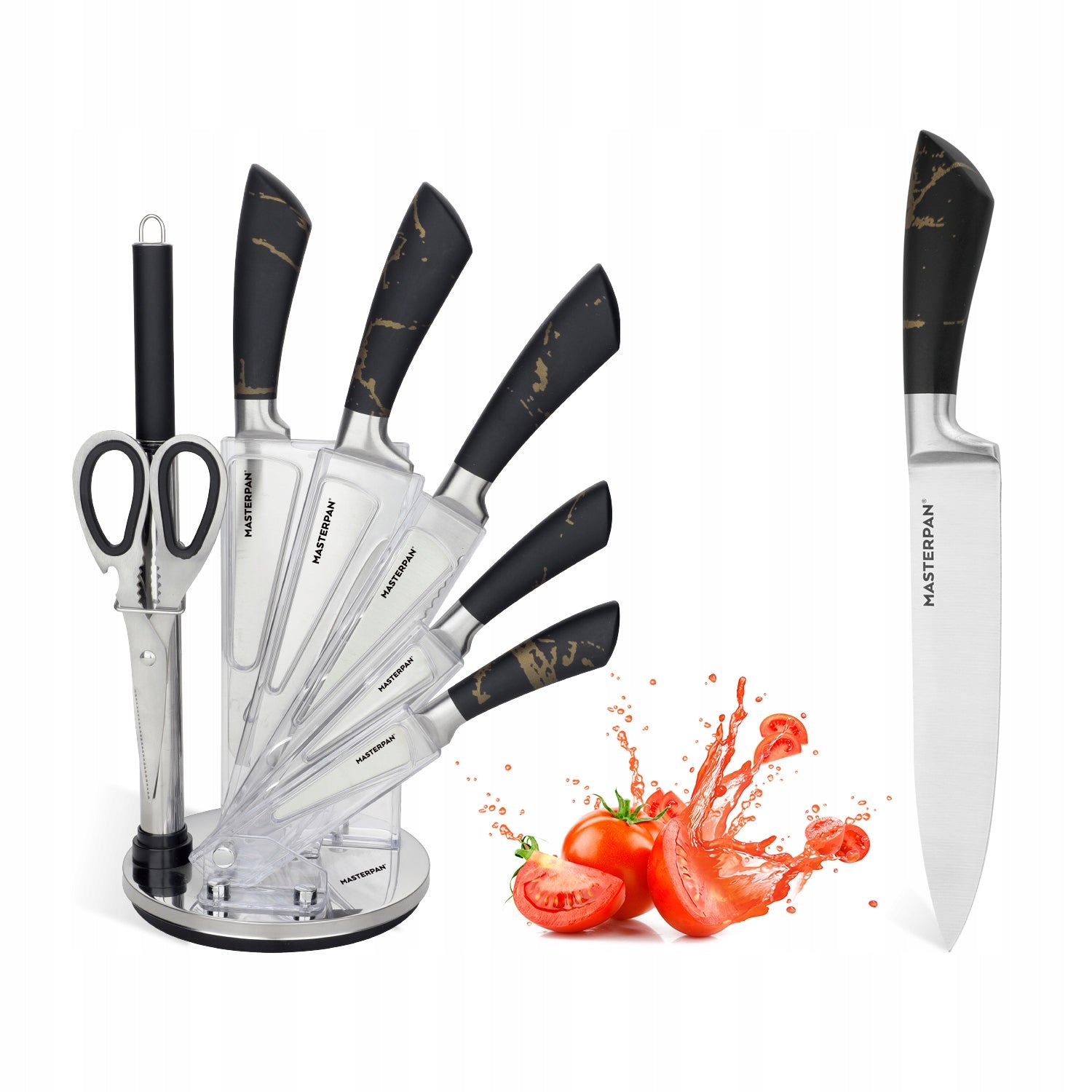 Set of Kitchen Knives in Stand 8 EL. Sharpener Scissors