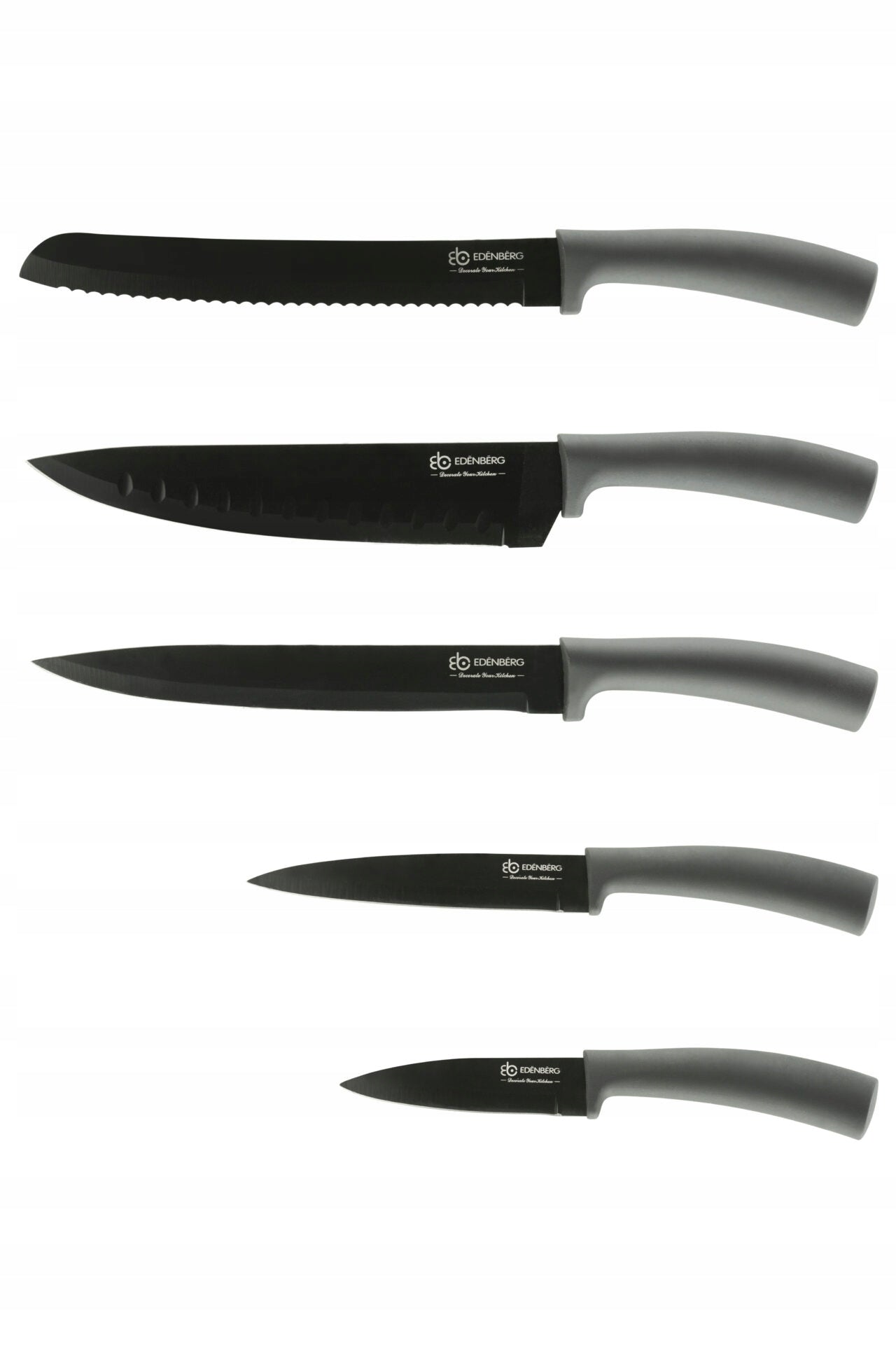Set of Kitchen Knives on Magnetic Strip 5 Pcs Edenberg Brand Edenberg