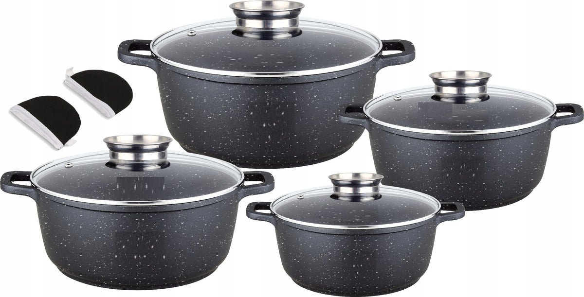 Set of Marble Pots 8 el. | Set with Lids – Induction/Gas Packaging status original
