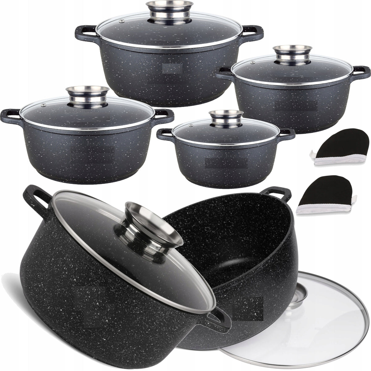 Set of Marble Pots 8 el. | Set with Lids – Induction/Gas