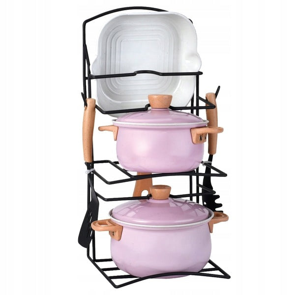 Set of Metal Pots on Stand + Kitchen Accessories Pot 8 el Brand Askato