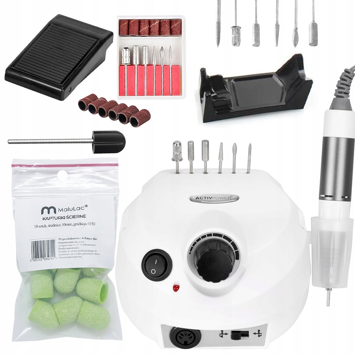 Set of NAIL MILLING MACHINE 65W manicure pedicure + 10x CAPS CARRIER Batteries included no