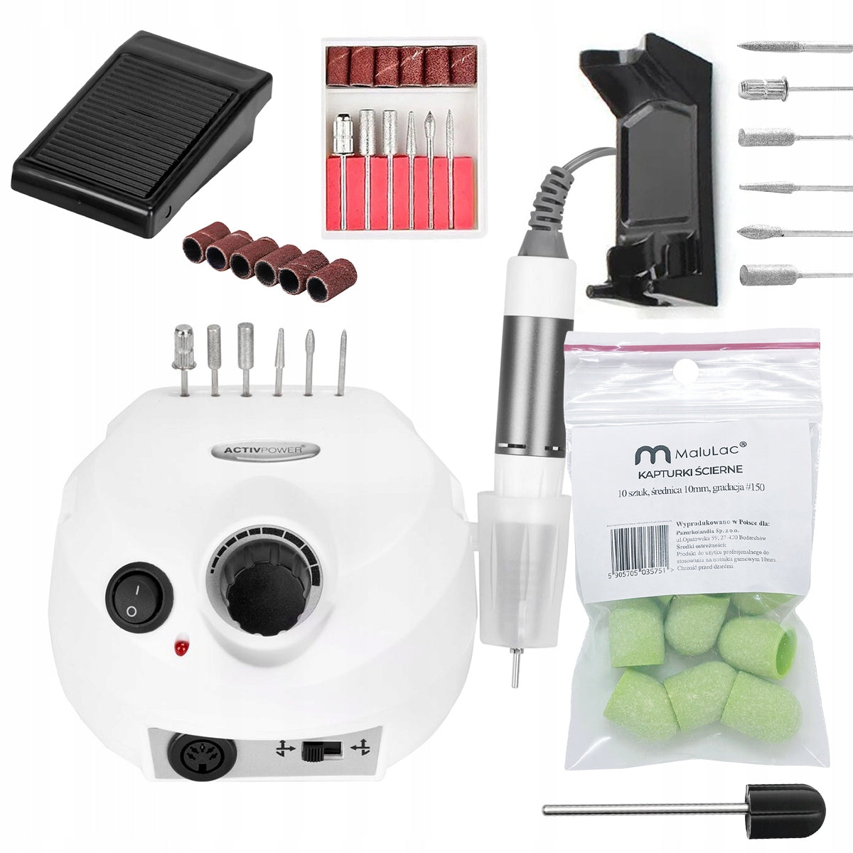 Set of NAIL MILLING MACHINE 65W manicure pedicure + 10x CAPS CARRIER